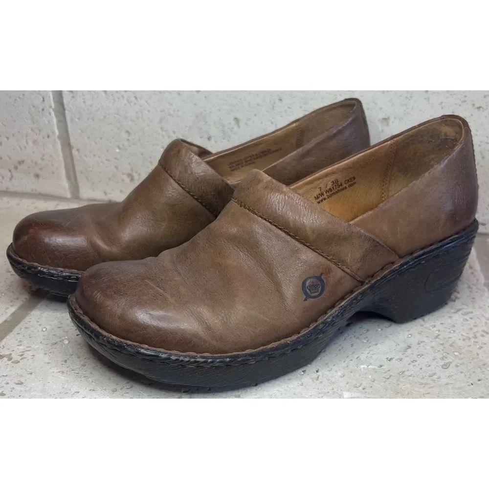 Born Women's Toby Clog Cognac Brown Leather Slip On Mules Size 7